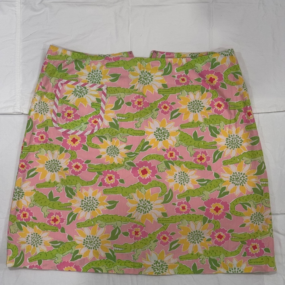 Vintage Lilly Pulitzer Pink and Green Floral A-Line Skirt